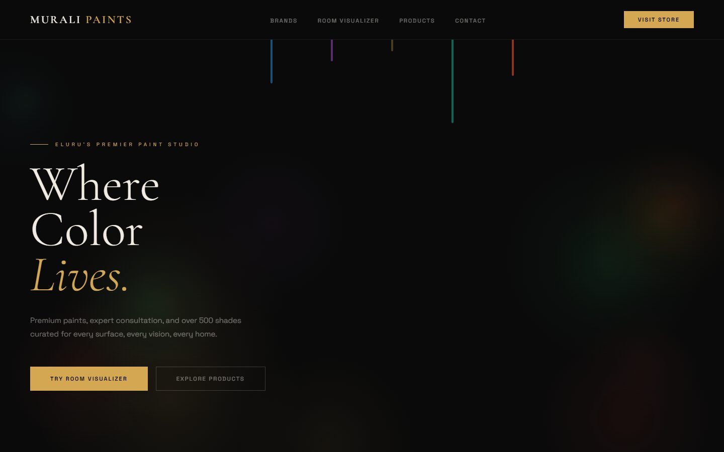 Murali Paints — A paint-studio website with a cinematic hero and a live room colour visualiser